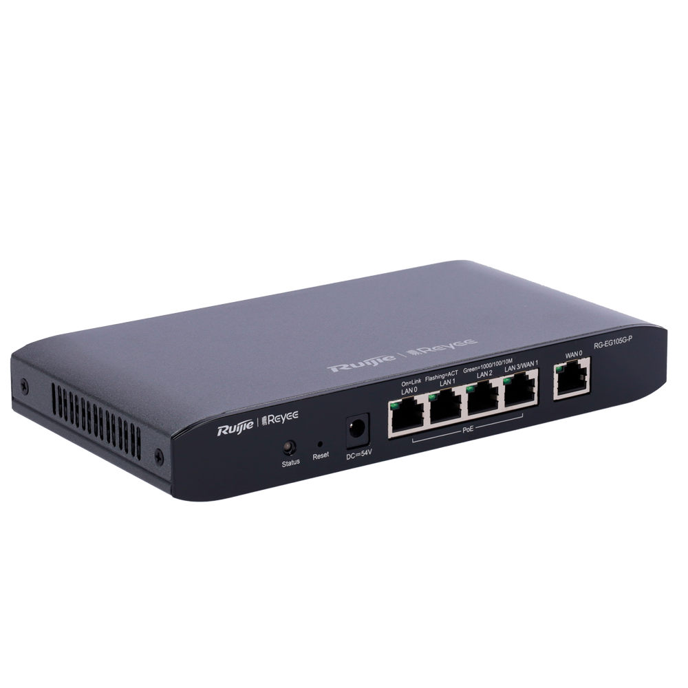 Controlador de router na nuvem Reyee com 5 portas RJ45 10/100/1000 Mbps e 4 portas PoE+ 802.3af/at / Potência máxima de 54 W