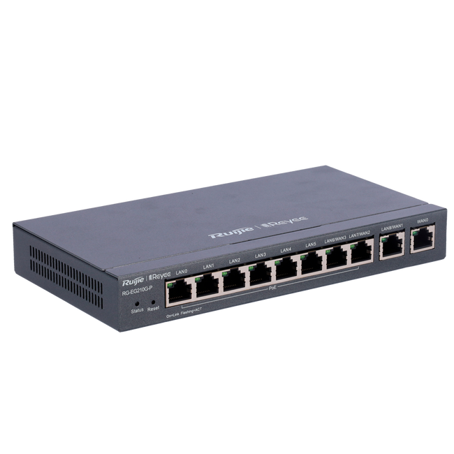 Reyee PoE Router Cloud Controller with 8 PoE+ RJ45 GE Ports + 2 RJ45 GE Ports and 10 RJ45 10/100/1000 Mbps Ports