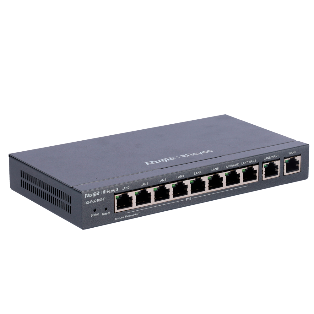 Controlador cloud para router PoE Reyee com 8 portas PoE+ RJ45 GE + 2 portas RJ45 GE e 10 portas RJ45 10/100/1000 Mbps