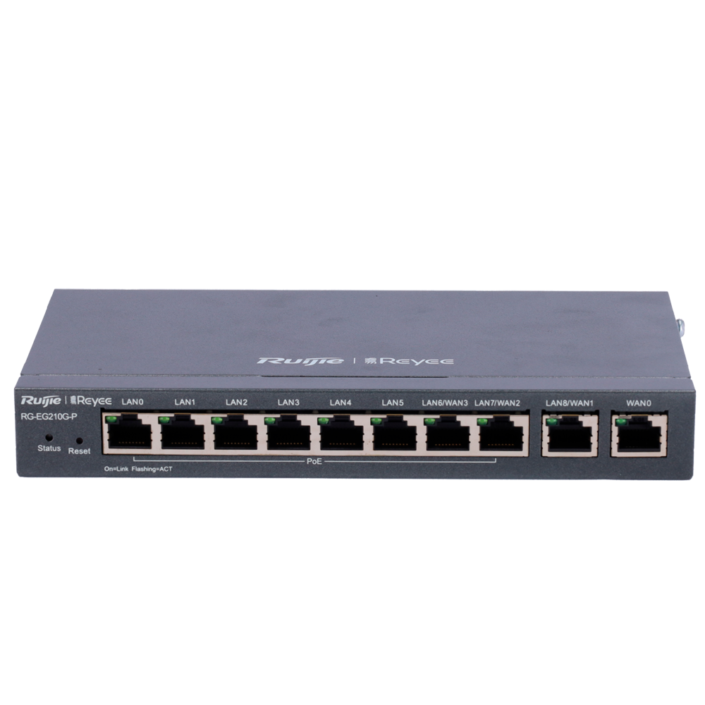 Controlador cloud para router PoE Reyee com 8 portas PoE+ RJ45 GE + 2 portas RJ45 GE e 10 portas RJ45 10/100/1000 Mbps
