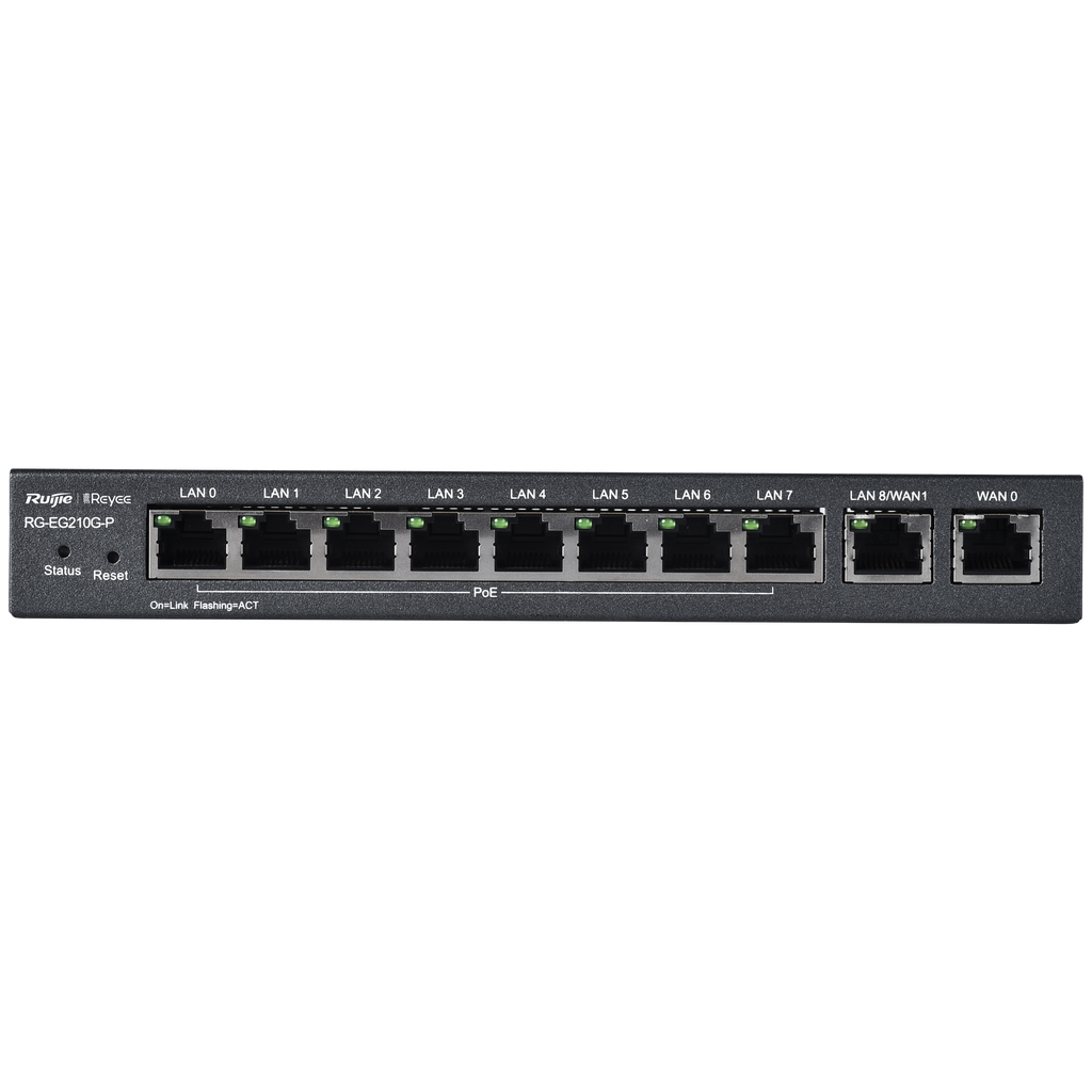 Controlador cloud para router PoE Reyee com 8 portas PoE+ RJ45 GE + 2 portas RJ45 GE e 10 portas RJ45 10/100/1000 Mbps