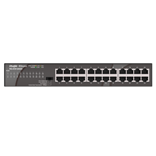 Switch de secretária Gigabit Reyee de 24 portas com caixa metálica e suporte para rack.