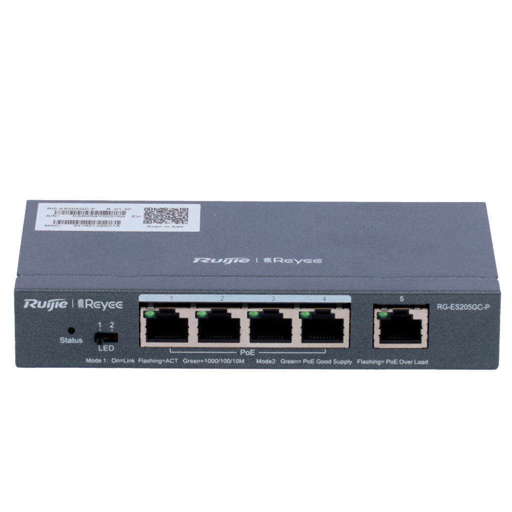 Reyee Switch PoE Cloud Gestionable 4 puertos PoE 802.3af/at + 1 Uplink RJ45