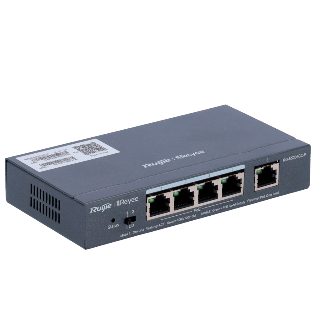 Reyee Switch PoE Cloud Gestionable 4 puertos PoE 802.3af/at + 1 Uplink RJ45