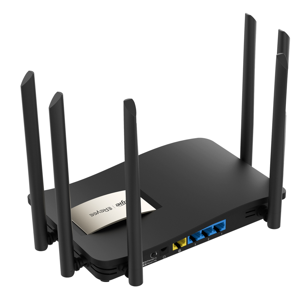 Router Reyee AC1300 Gigabit Mesh Wi-Fi 5 com 4 portas RJ45 e gestão na cloud.
