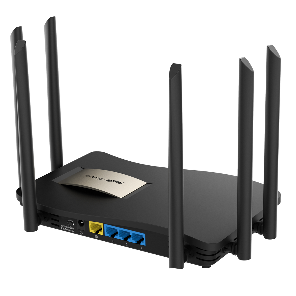 Router Reyee AC1300 Gigabit Mesh Wi-Fi 5 com 4 portas RJ45 e gestão na cloud.