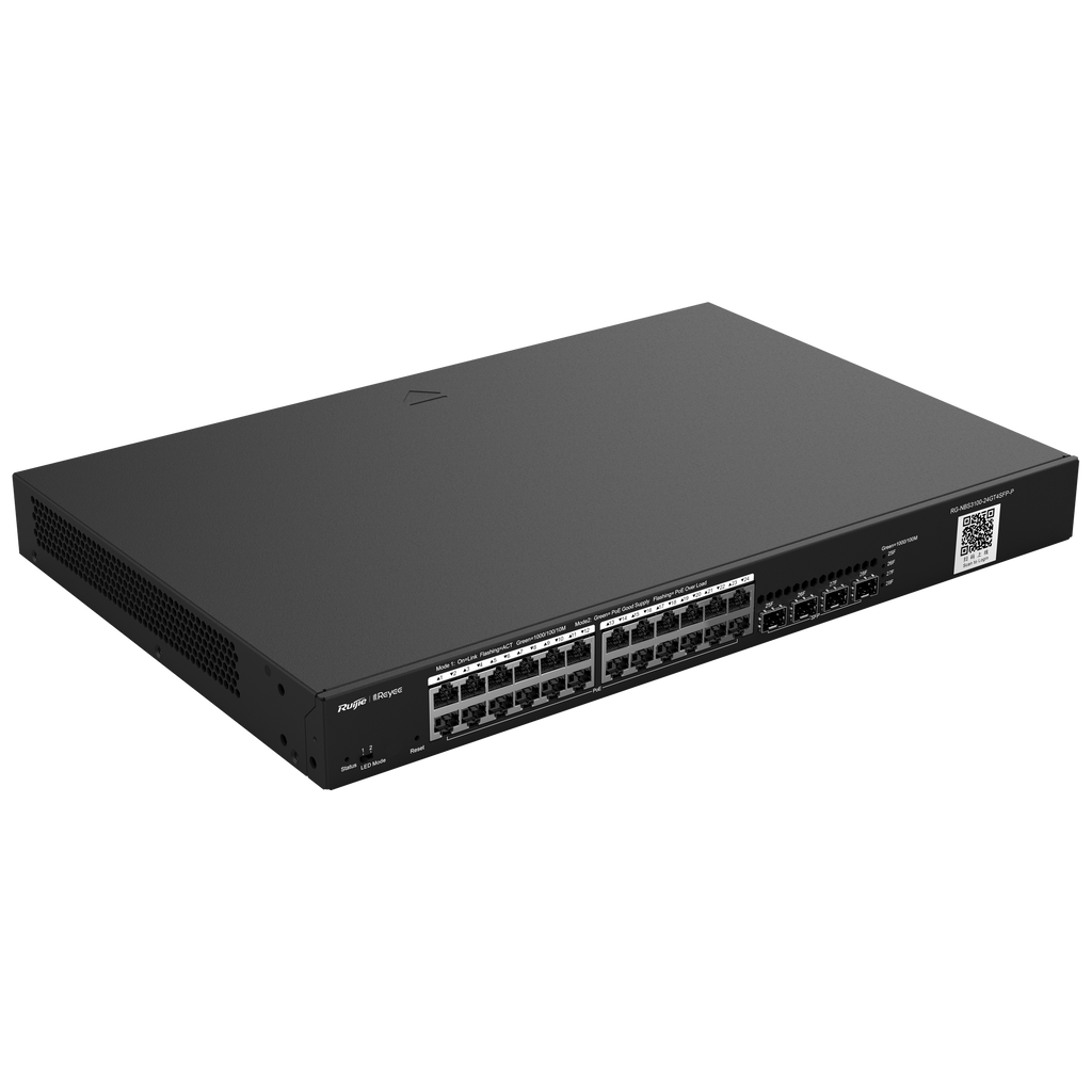 Reyee PoE Cloud Layer 2 Switch with 24 Gigabit+ PoE ports 4 SFP up to 370W rackable
