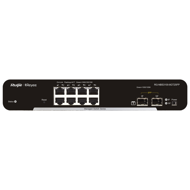 Switch de cloud Reyee de camada 2 Gigabit com 8 portas + 2 portas SFP Gigabit e velocidade de 10/100/1000 Mbps