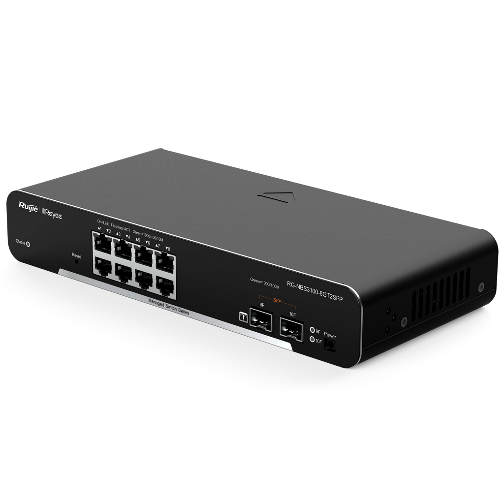 Switch de cloud Reyee de camada 2 Gigabit com 8 portas + 2 portas SFP Gigabit e velocidade de 10/100/1000 Mbps