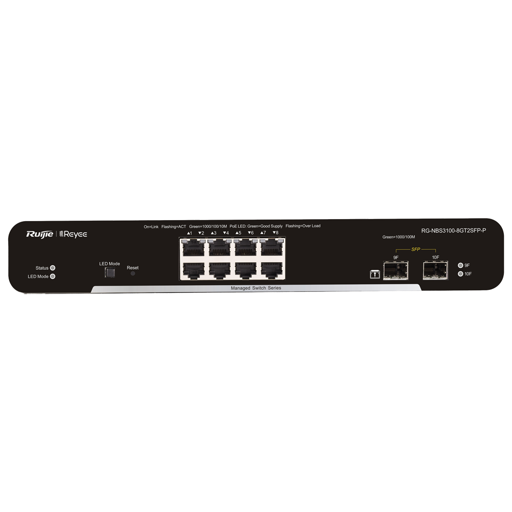 Reyee Switch PoE Cloud Capa 2 de 8 puertos PoE+ Gigabit+ 2 SFP Gigabit hasta un Máximo 125W