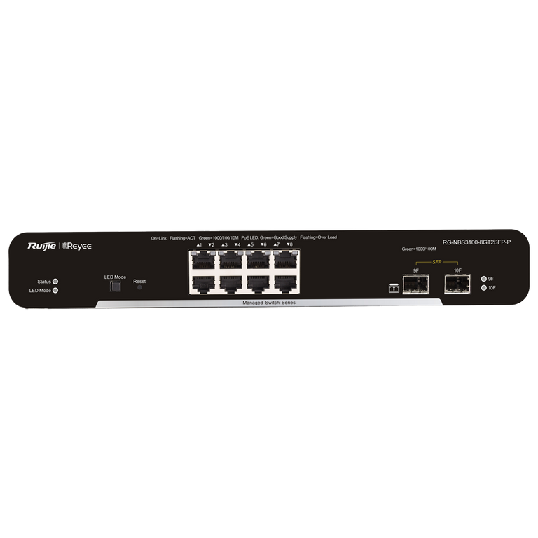 Reyee Switch PoE Cloud Capa 2 de 8 puertos PoE+ Gigabit+ 2 SFP Gigabit hasta un Máximo 125W