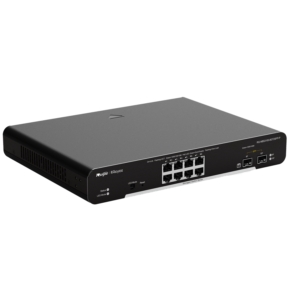 Reyee Switch PoE Cloud Capa 2 de 8 puertos PoE+ Gigabit+ 2 SFP Gigabit hasta un Máximo 125W