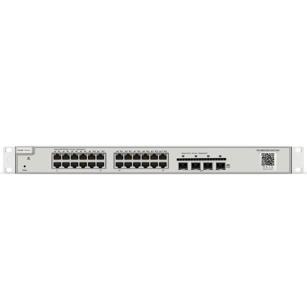 Reyee Switch Cloud Capa 2+  de 24 puertos RJ45 Gigabit y 4 puertos SFP+ de 10 Gbps enrackable