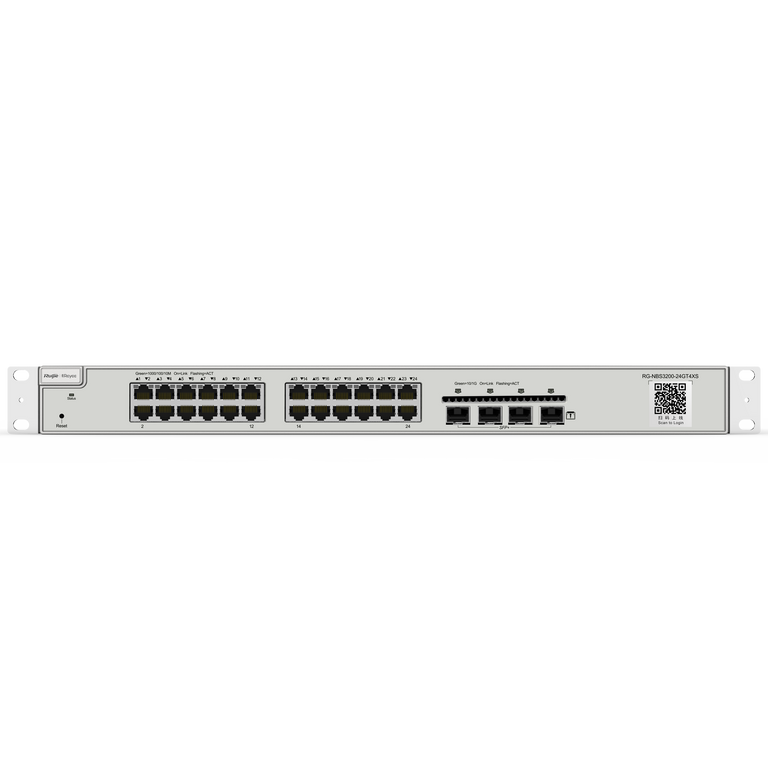 Reyee Switch Cloud Capa 2+  de 24 puertos RJ45 Gigabit y 4 puertos SFP+ de 10 Gbps enrackable