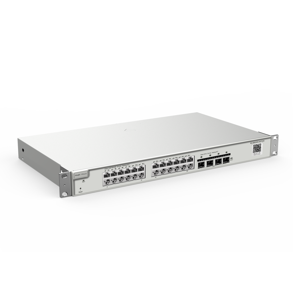 Reyee Switch Cloud Capa 2+  de 24 puertos RJ45 Gigabit y 4 puertos SFP+ de 10 Gbps enrackable