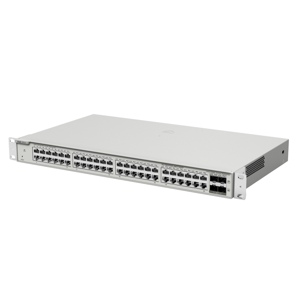 Switch cloud Reyee Layer 2+ com 48 portas Gigabit RJ45 e 4 portas Gigabit SFP (gerenciável L2+)