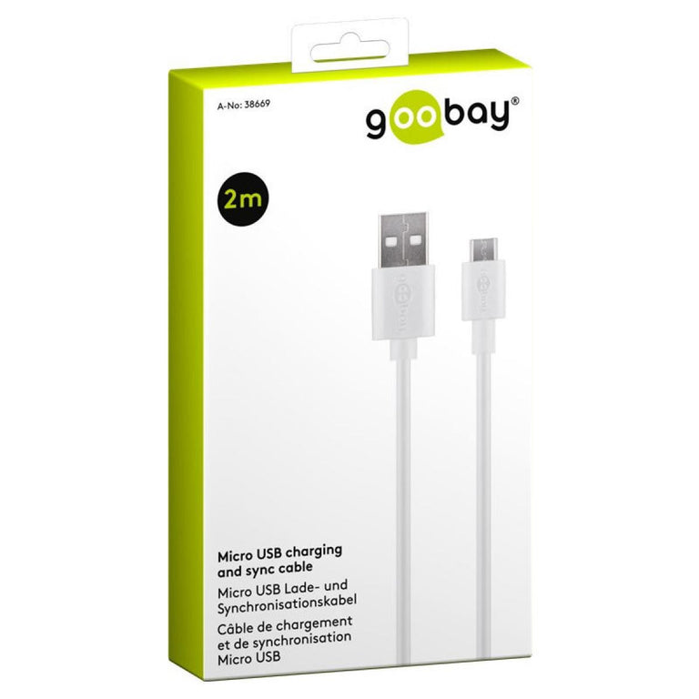Cabo micro USB para sincronização e carregamento incluído.