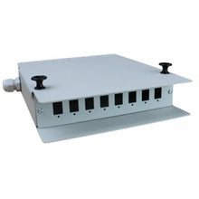 Metal wall box for 8 SC Simplex / LC Duplex. For mounting on a wall or inside a cabinet.