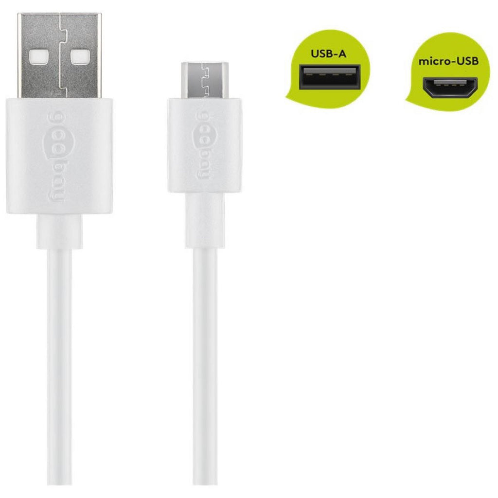 Cabo branco Micro USB para USB-A macho para carregamento e sincronização