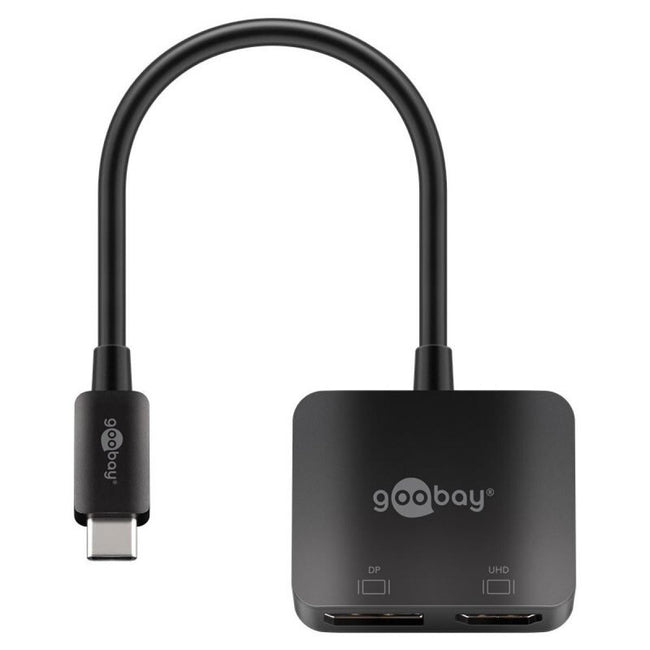 Adaptador USB-C para DisplayPort e HDMI, com 0,12 metros de comprimento.