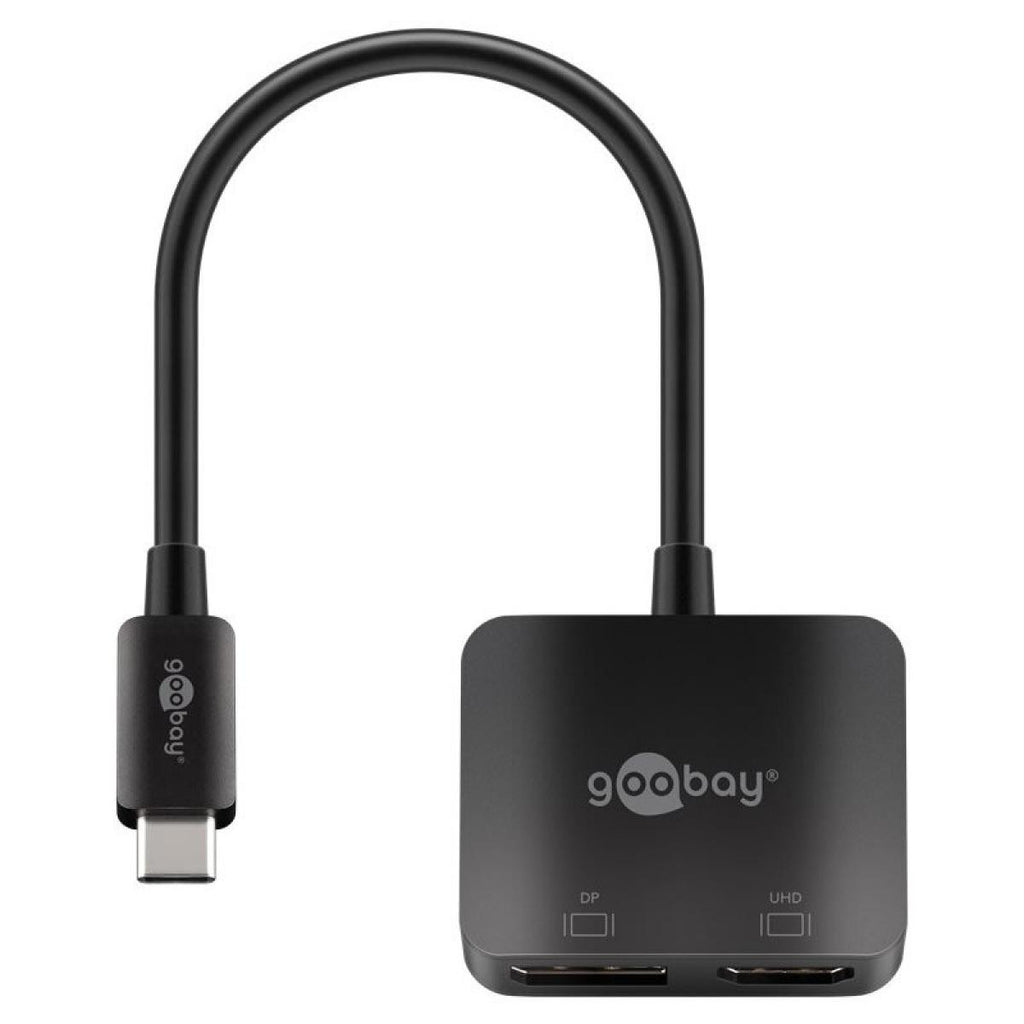 Adaptador USB-C para DisplayPort e HDMI, com 0,12 metros de comprimento.