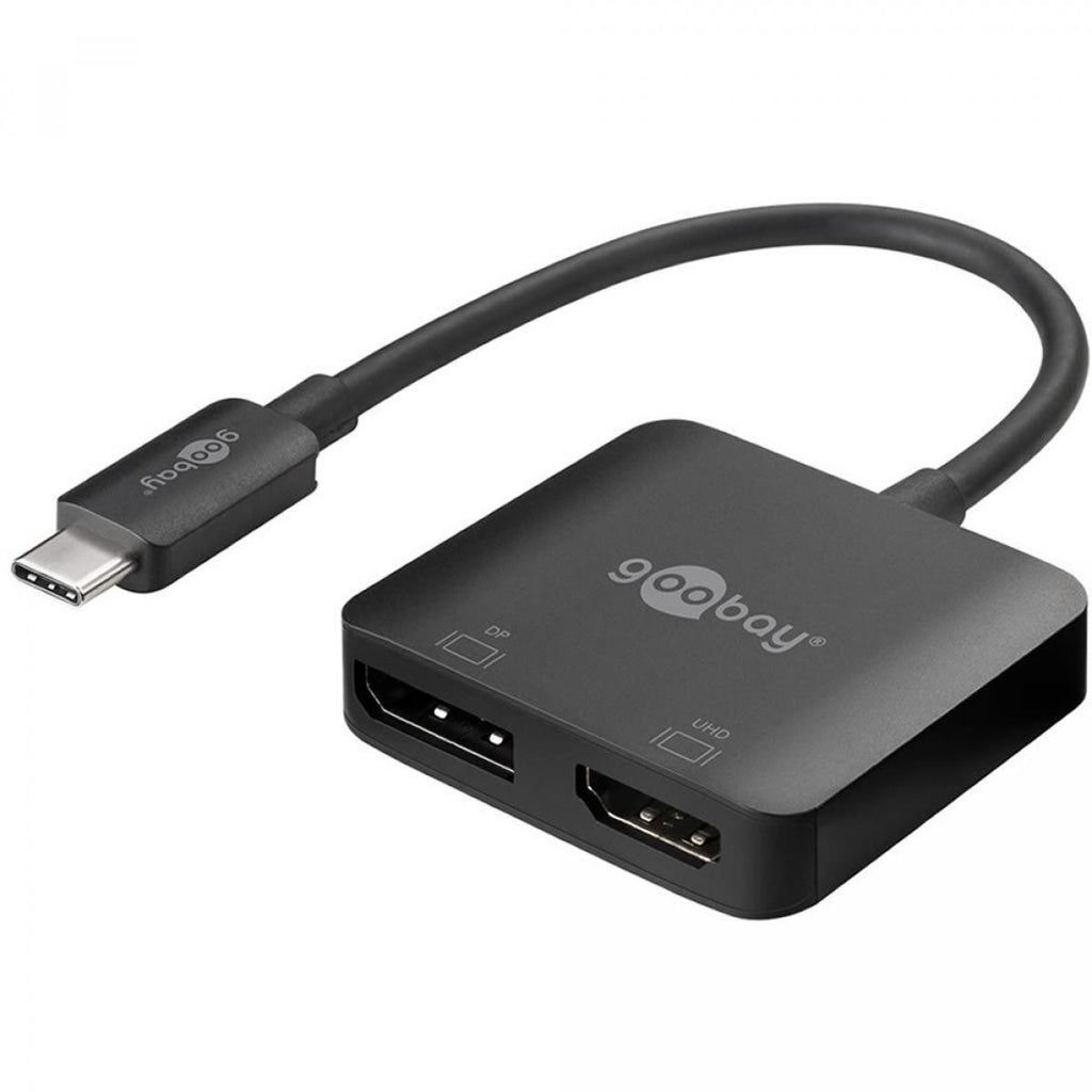 Adaptador USB-C para DisplayPort e HDMI, com 0,12 metros de comprimento.