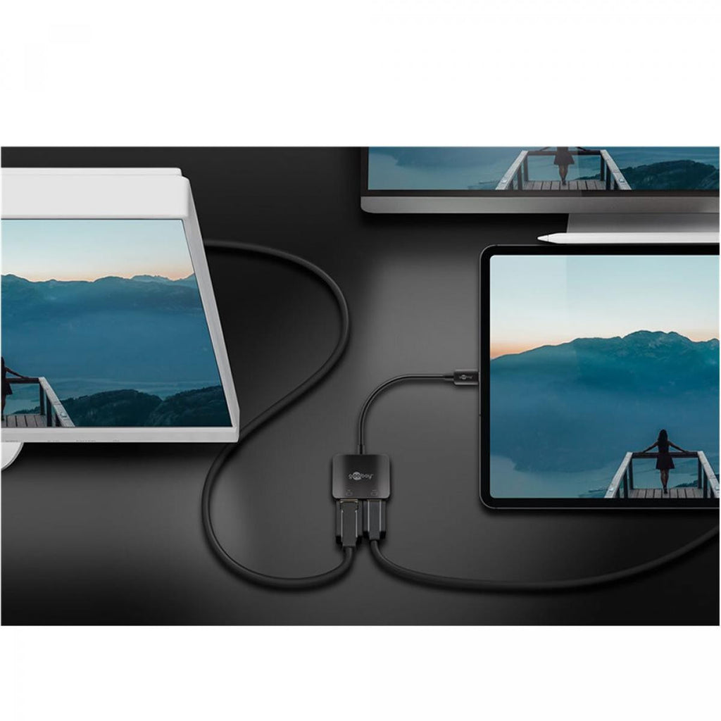 Adaptador USB-C para DisplayPort e HDMI, com 0,12 metros de comprimento.