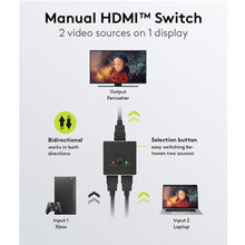 Comutador manual HDMI™ 2 para 1 com resolução 4K a 60 Hz