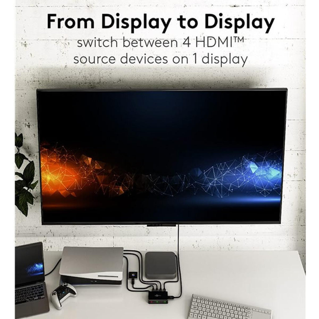 Comutador manual HDMI™ 4 para 1, resolução 4K a 60 Hz, preto