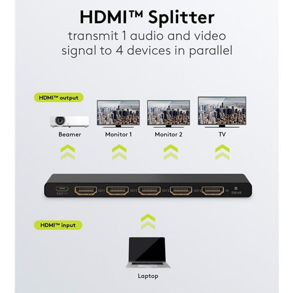 Divisor ou divisor HDMI™ 1 para 4, resolução 4K 60Hz, preto