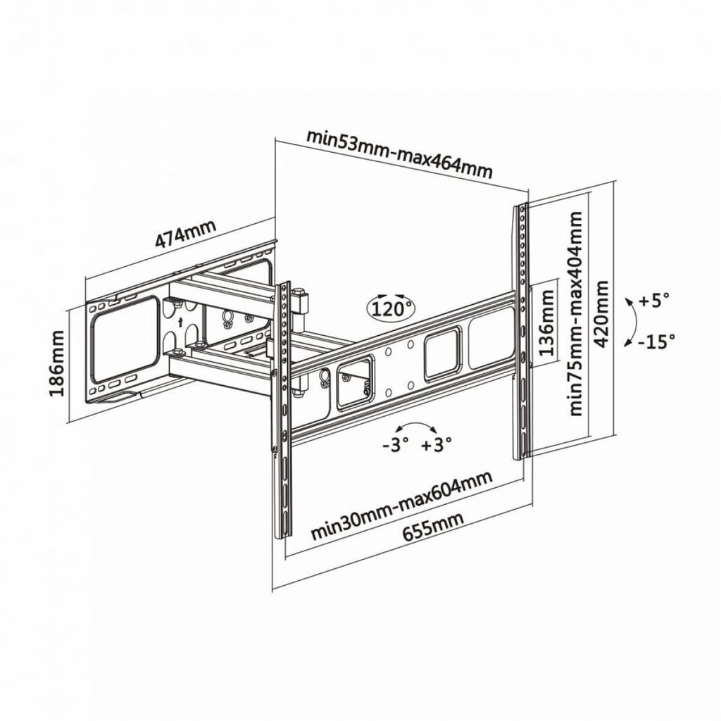 Soporte de pared para TV de 37 a 70  inclinable y nivelable en color negro.