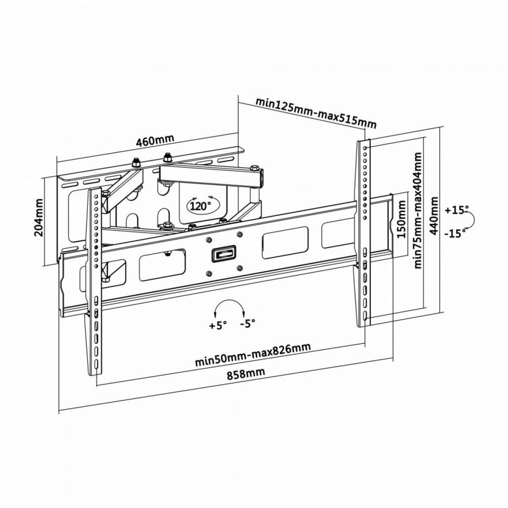 Suporte de parede para TVs de 37 a 90 cm, giratório, inclinável e nivelador, em preto.