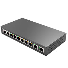 Switch de secretária Reyee PoE de 100 W com 8 portas RJ45 10/100 Mbps + 2 portas de uplink Gigabit e caixa metálica.