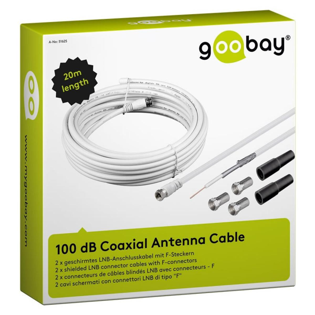 Set de cables de antena coaxial de 100 dB de 20m de longitud - Blanco