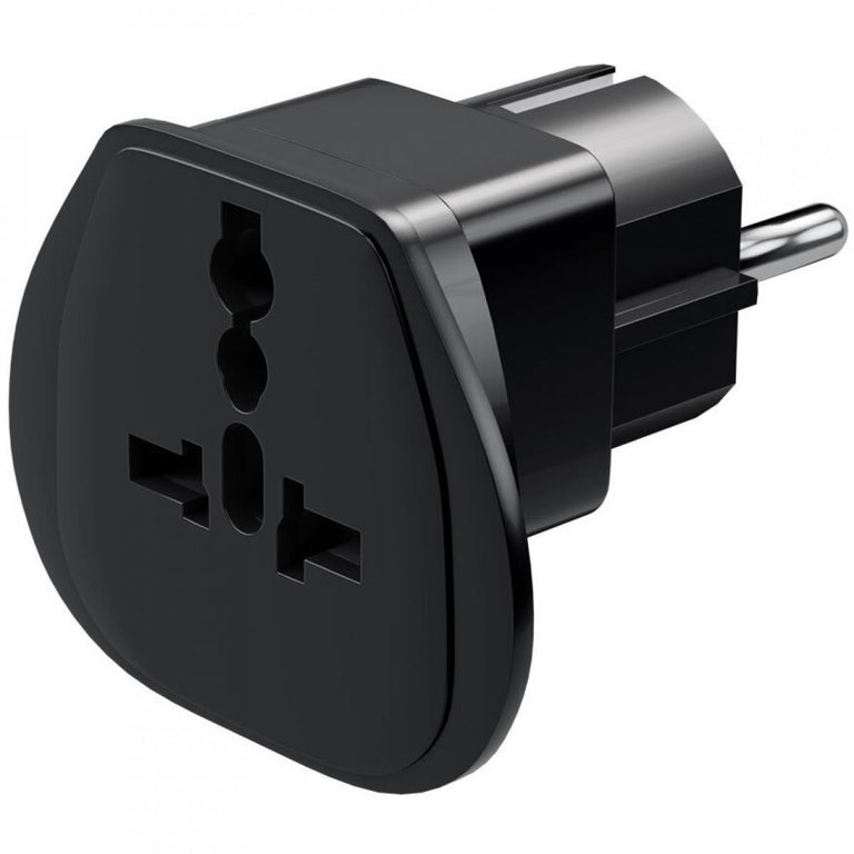 Adaptador universal para viaje a la UE - Negro | Reino Unido, Suiza, Italia, EE. UU. o Japón