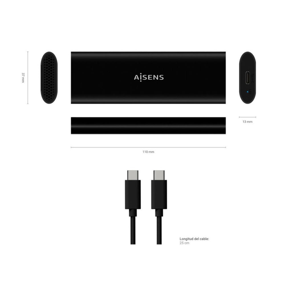 Caixa exterior M. 2 (NGFF) | Para SSD M.2 SATA/NVMe com USB 3.1 Gen2 | Preta