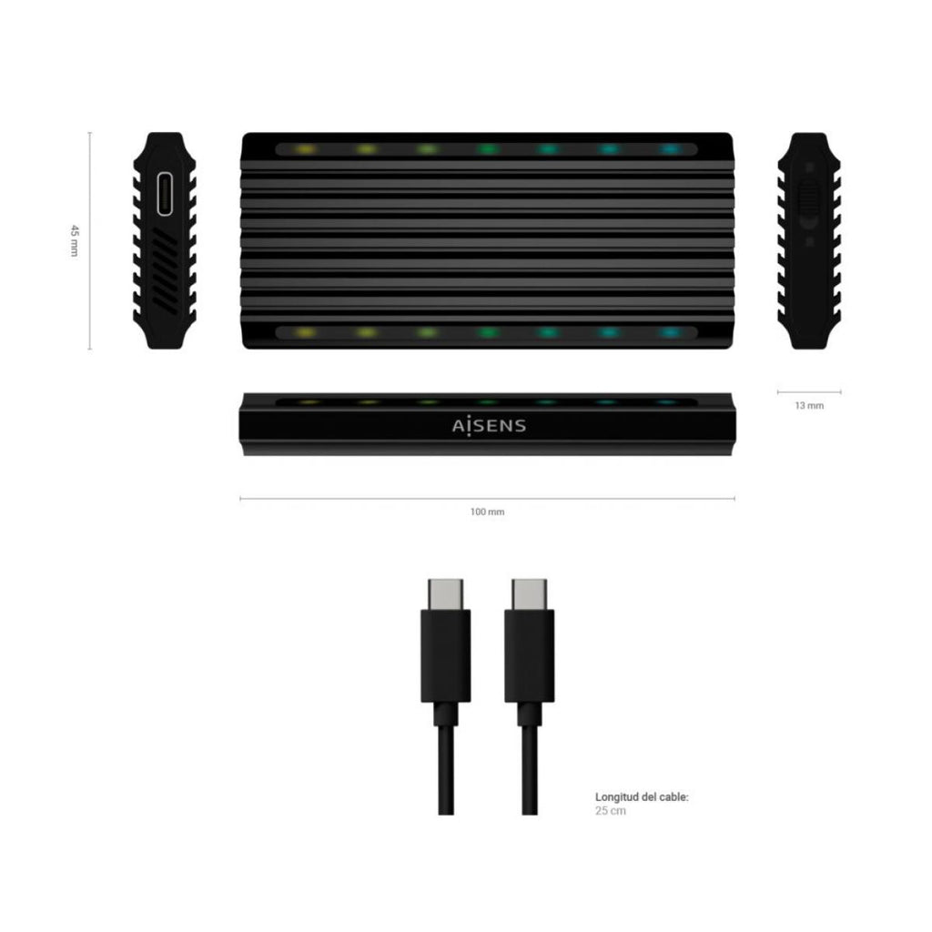 Caixa exterior M. 2 (NGFF) | Para SSD M.2 SATA/NVMe com USB 3.1 Gen2 | Preta
