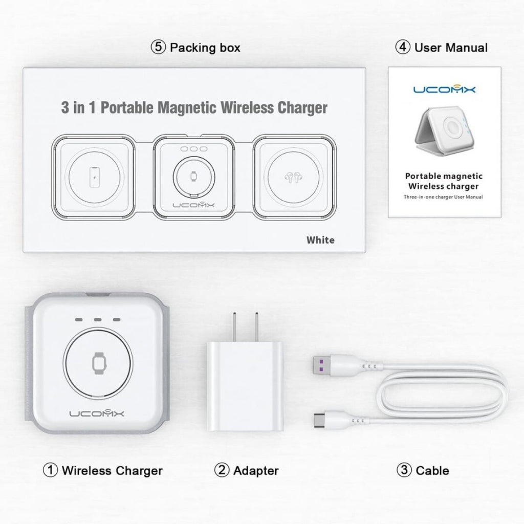 Cargador inalámbrico 3 en 1 para iPhone, estación de carga magnética plegable 3 en 1