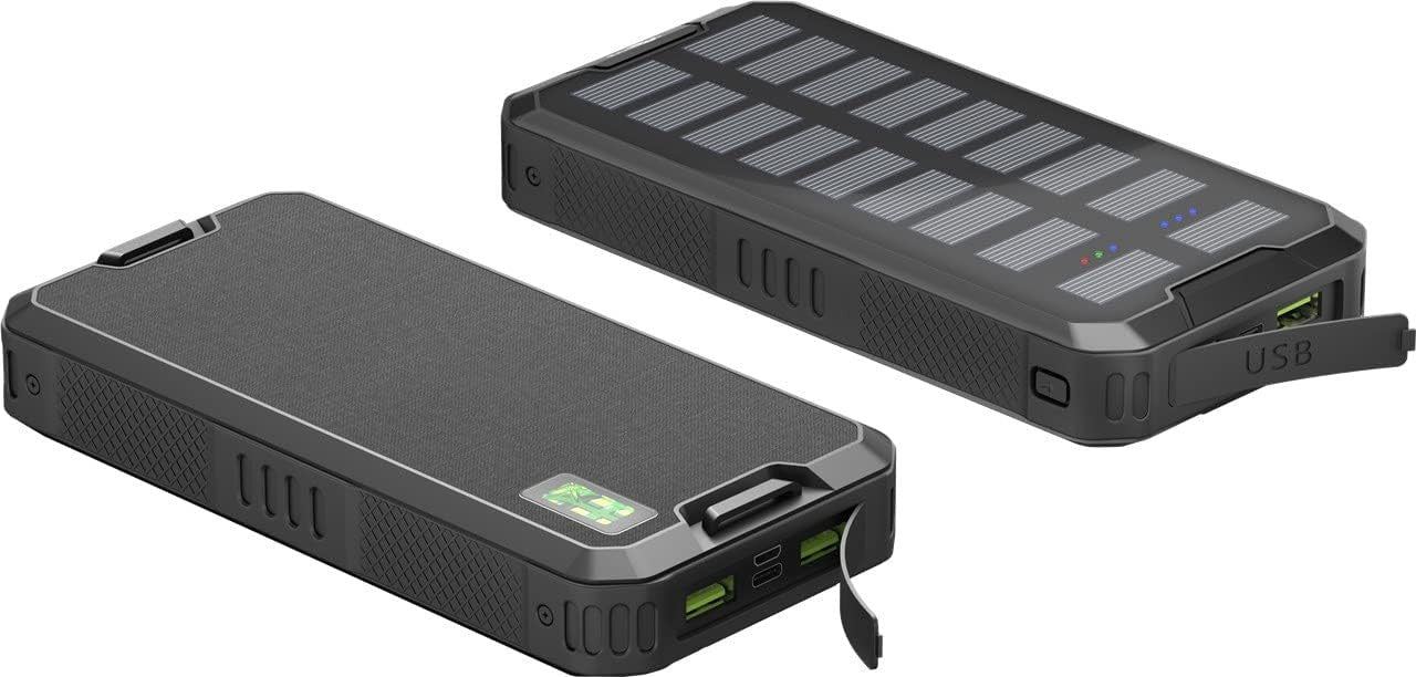 Bateria externa de 20000mAh com carregamento rápido e alimentação solar (USB C PD, QC 3.0)