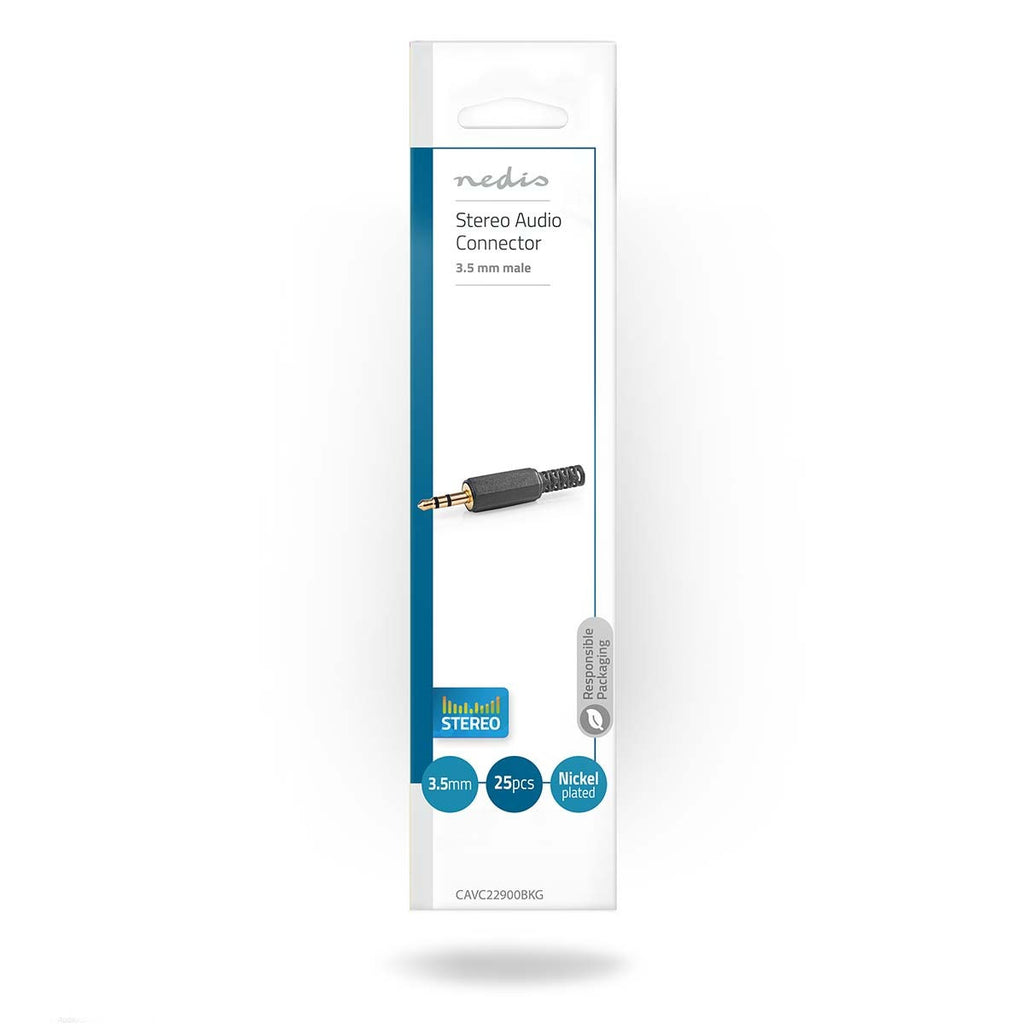 3.5mm Mini Jack Connector - Stereo Male Solderable - Black 