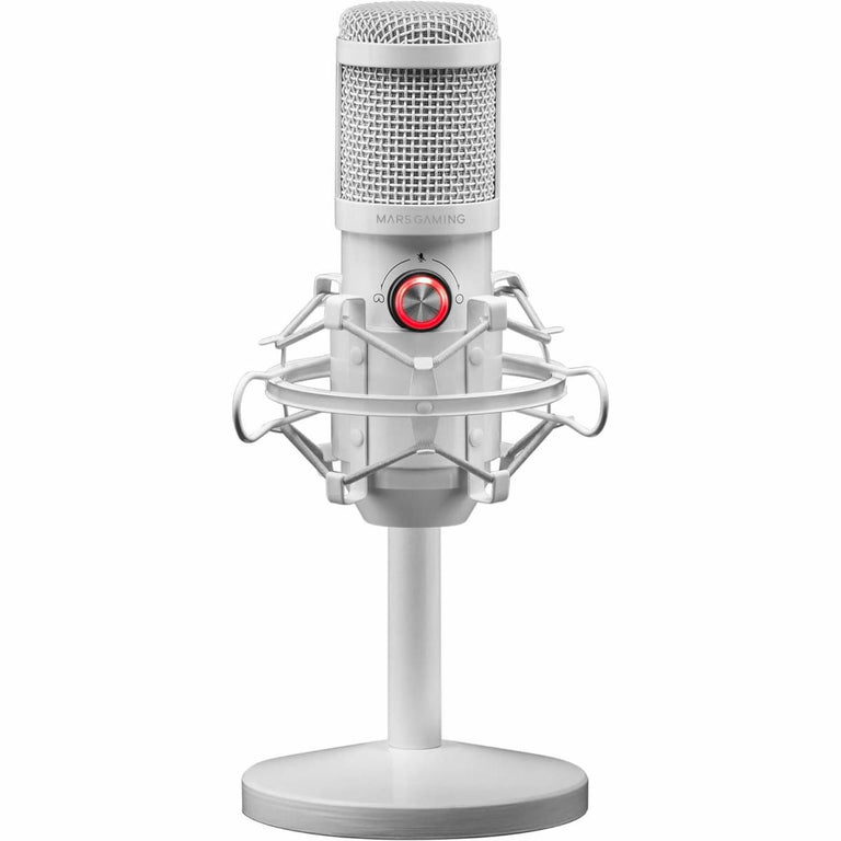 Microfone para streaming MARSGAMING - Estúdio profissional com LED | Função Mudo | USB + Conector de 3,5 mm | Branco 