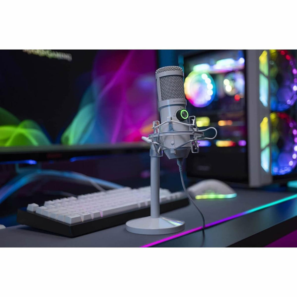 Microfone para streaming MARSGAMING - Estúdio profissional com LED | Função Mudo | USB + Conector de 3,5 mm | Branco 