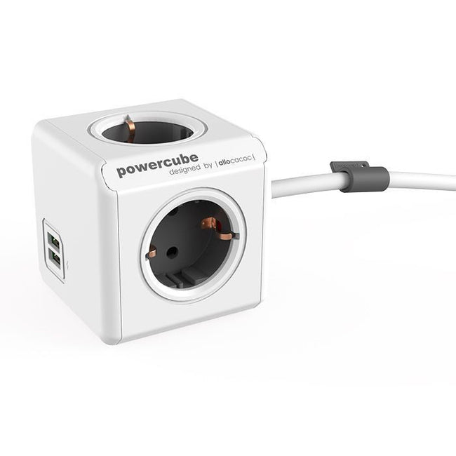 Powercube com 4 tomadas + 2 portas USB-A para carregamento | Cabo de 1,5 m | Branco
