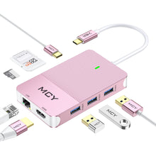 Base USB-C com 1 porta USB-C, 1 DisplayPort, 2 HDMI, 1 slot para cartão microSD, 1 slot para cartão SD, 1 porta RJ45, 3.0 e 4 portas USB 3.1. 
