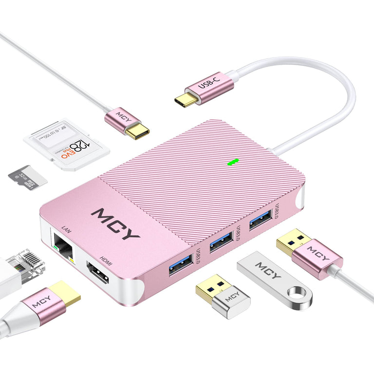 Base USB-C com 1 porta USB-C, 1 DisplayPort, 2 HDMI, 1 slot para cartão microSD, 1 slot para cartão SD, 1 porta RJ45, 3.0 e 4 portas USB 3.1. 