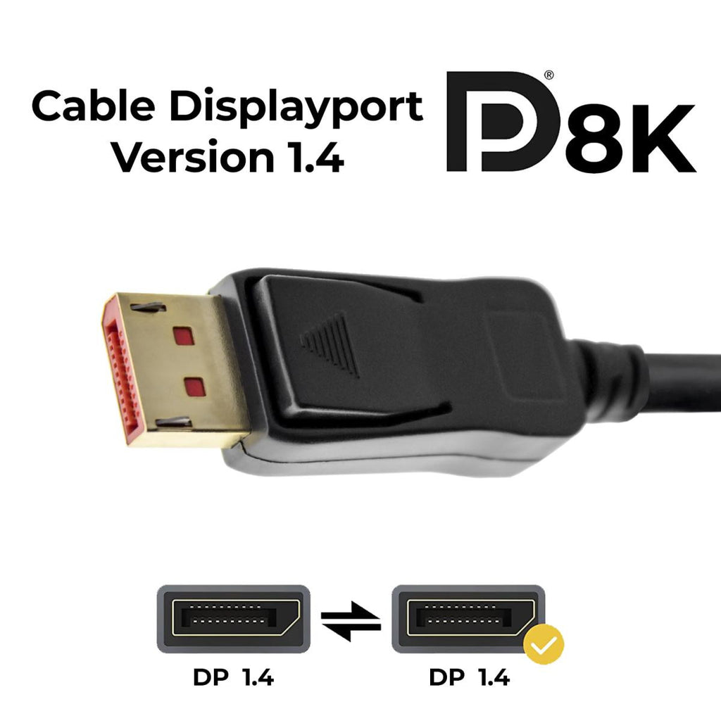 DisplayPort Cable v1.4 | 8K a 30Hz | 5K a 60Hz | 4K a 120Hz | Compatível com HDCP 2.2 | 3D e HDR Dinâmico - Vários Comprimentos 