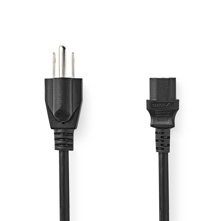 USA Male Power Cable | IEC-320-C13 | Straight | Straight | Nickel Plated | 2.00 m | Round | PVC | Black