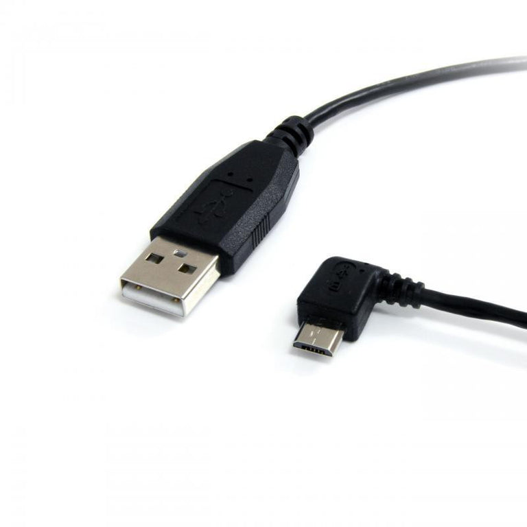 Micro USB Cable, Elbow Connector - Black