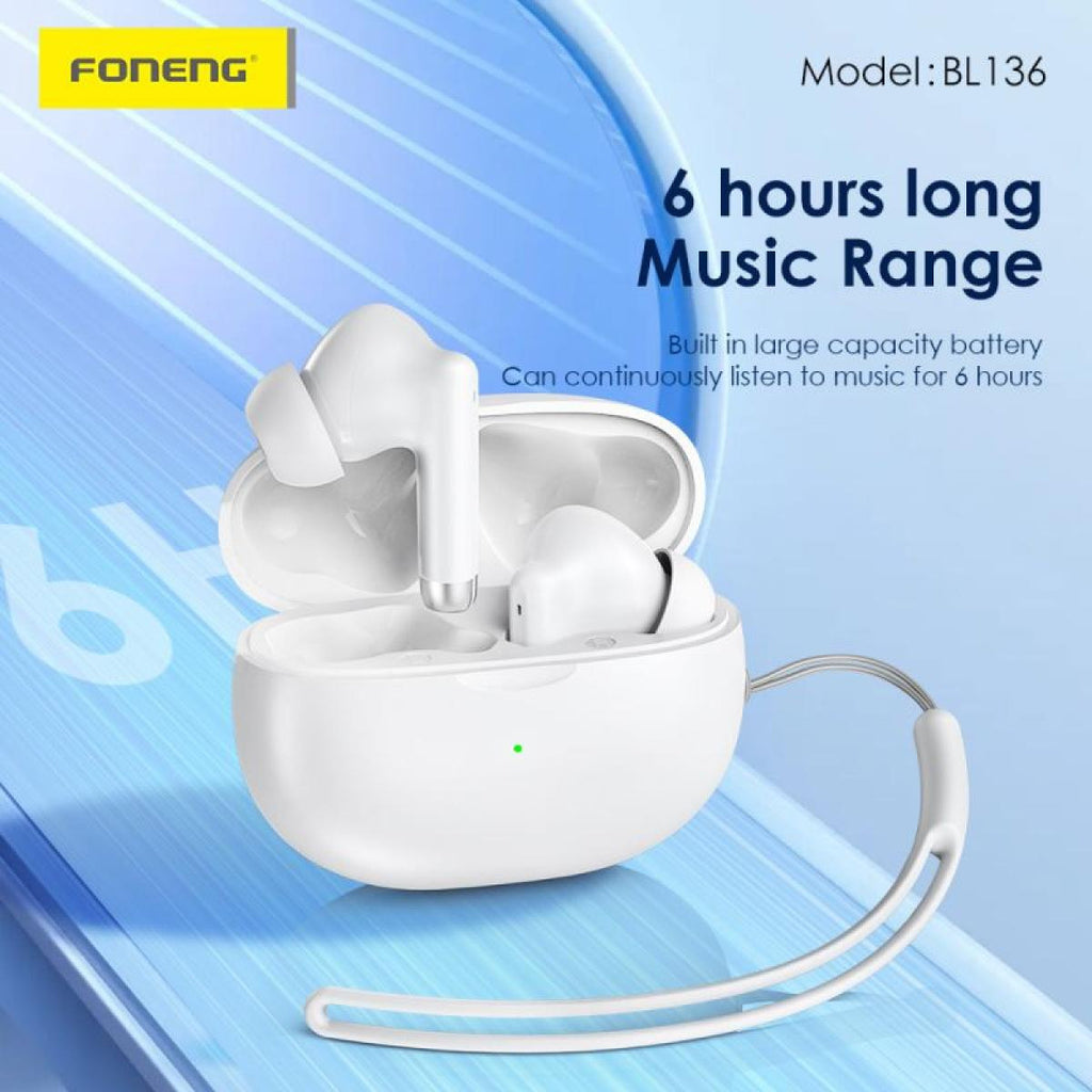 TWS Wireless Earphones with Lanyard for Headphones and Bluetooth 5.3 - White or Black
