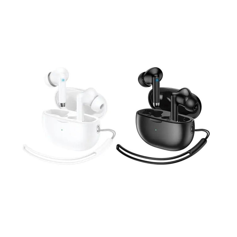 TWS Wireless Earphones with Lanyard for Headphones and Bluetooth 5.3 - White or Black